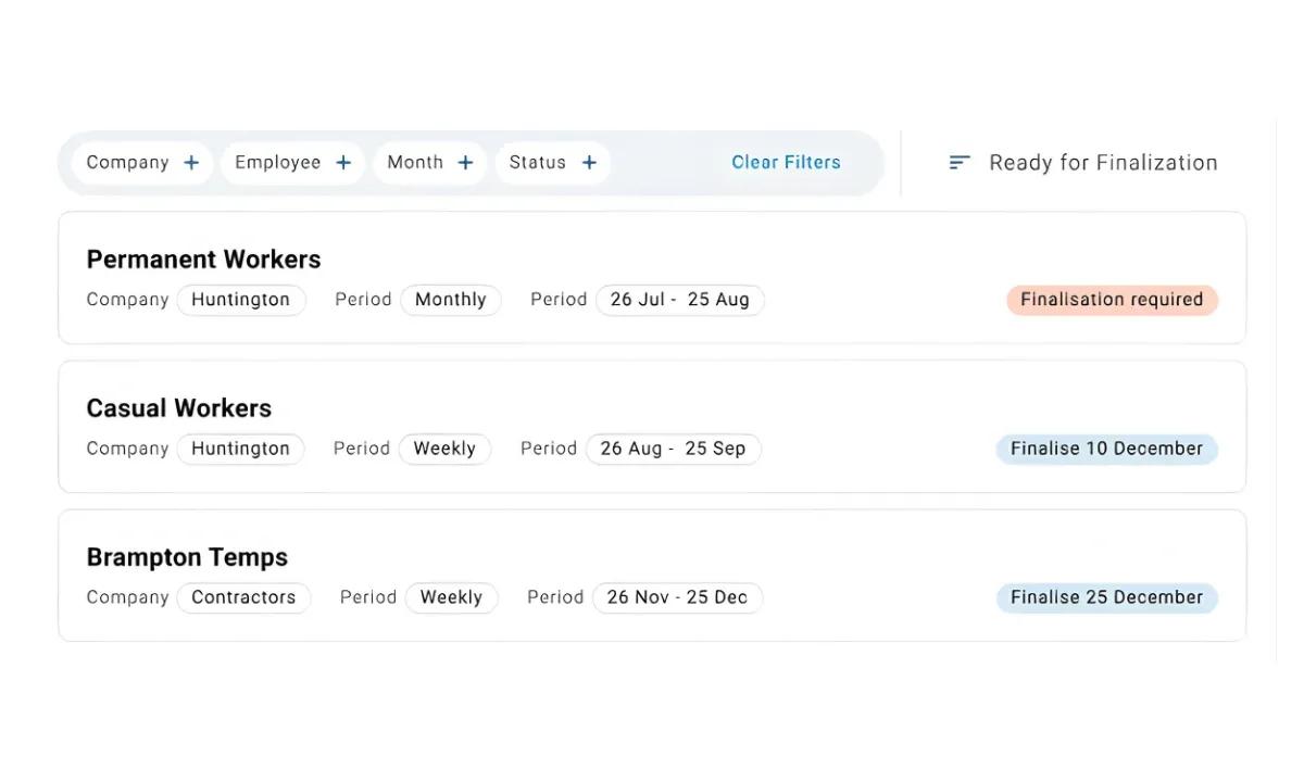 multiple team on a payrun screenshot